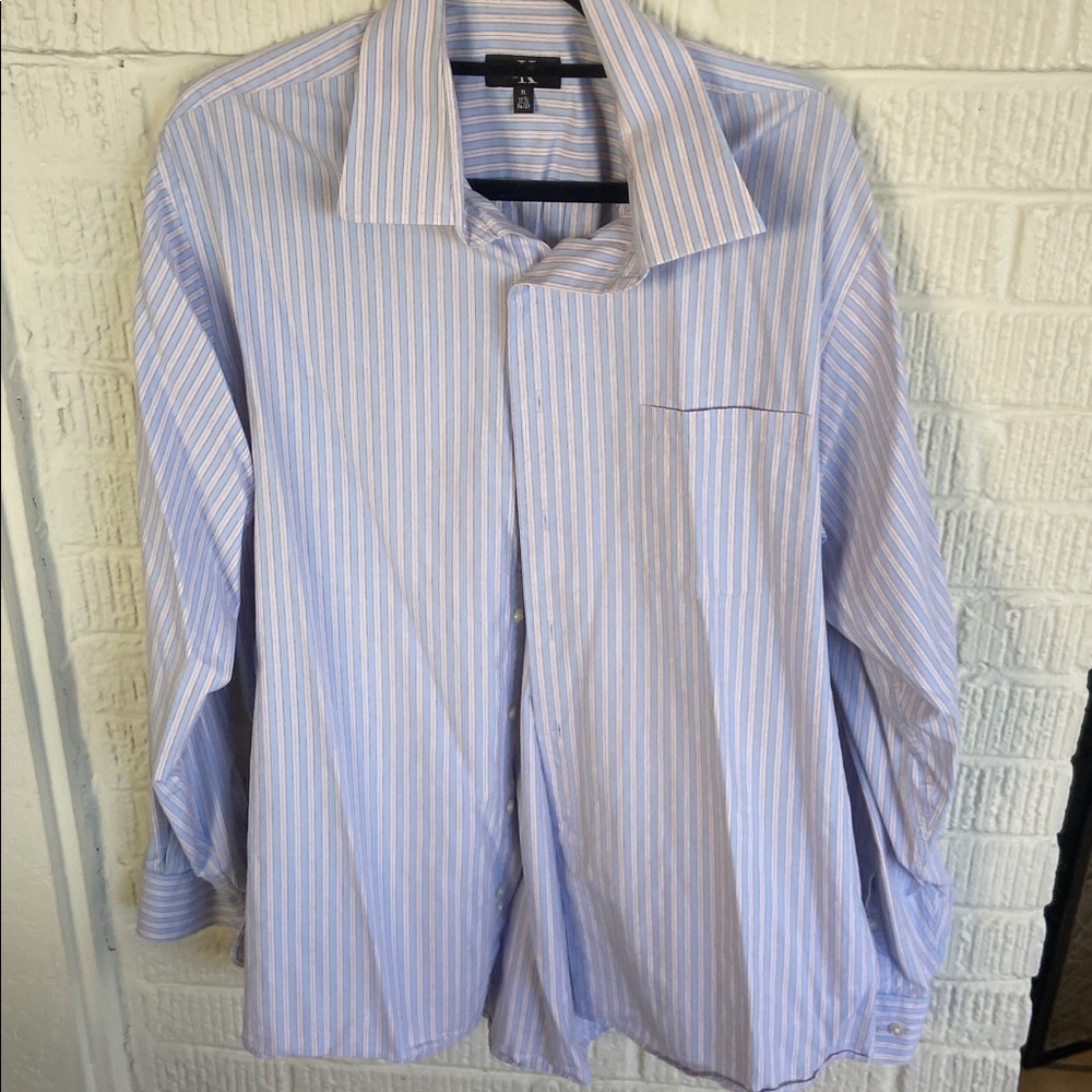 Calvin Klein Light Blue and White Striped Shirt XL 17 1/2 36/37